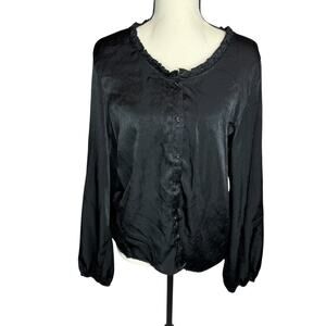 Blue Rain Black Sheer Blouse Medium Ruffle Neck